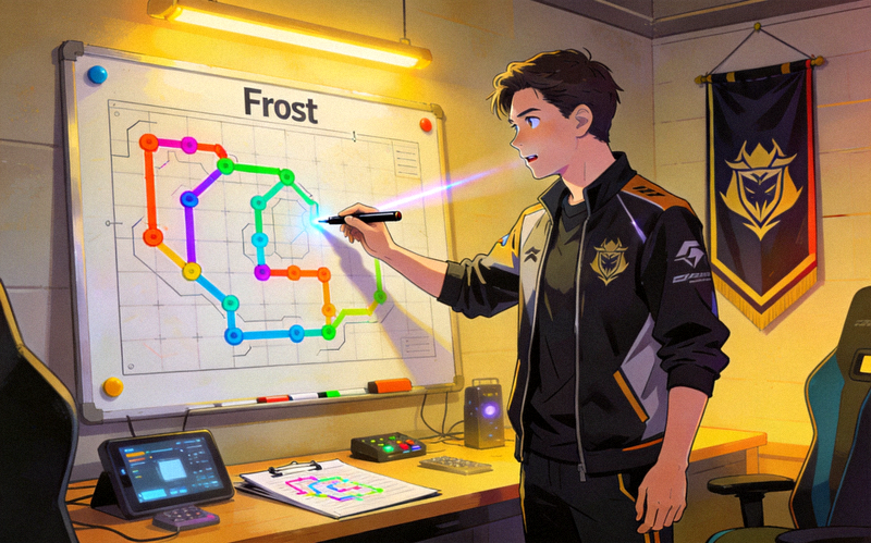 选手'Frost'作为战队指挥进行战术布置